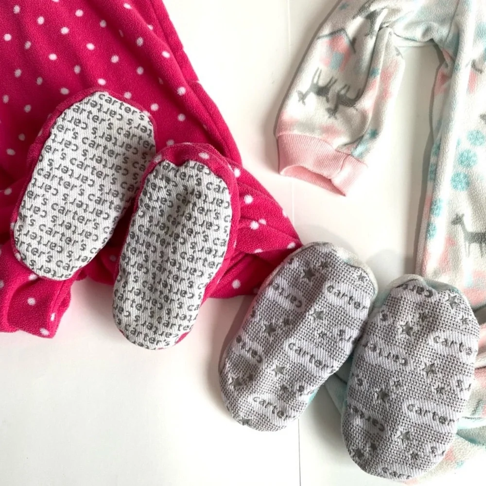 Carter's Fleece Footed Onesie Baby Girl Pajamas Bundle of 2